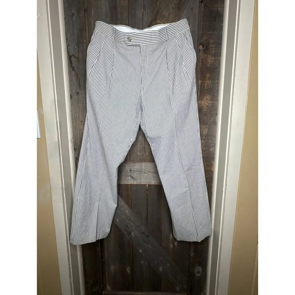 Hardy Amies Vintage Two-Piece Suit 36x30 White w/ Blue Stripes 100% Cotton